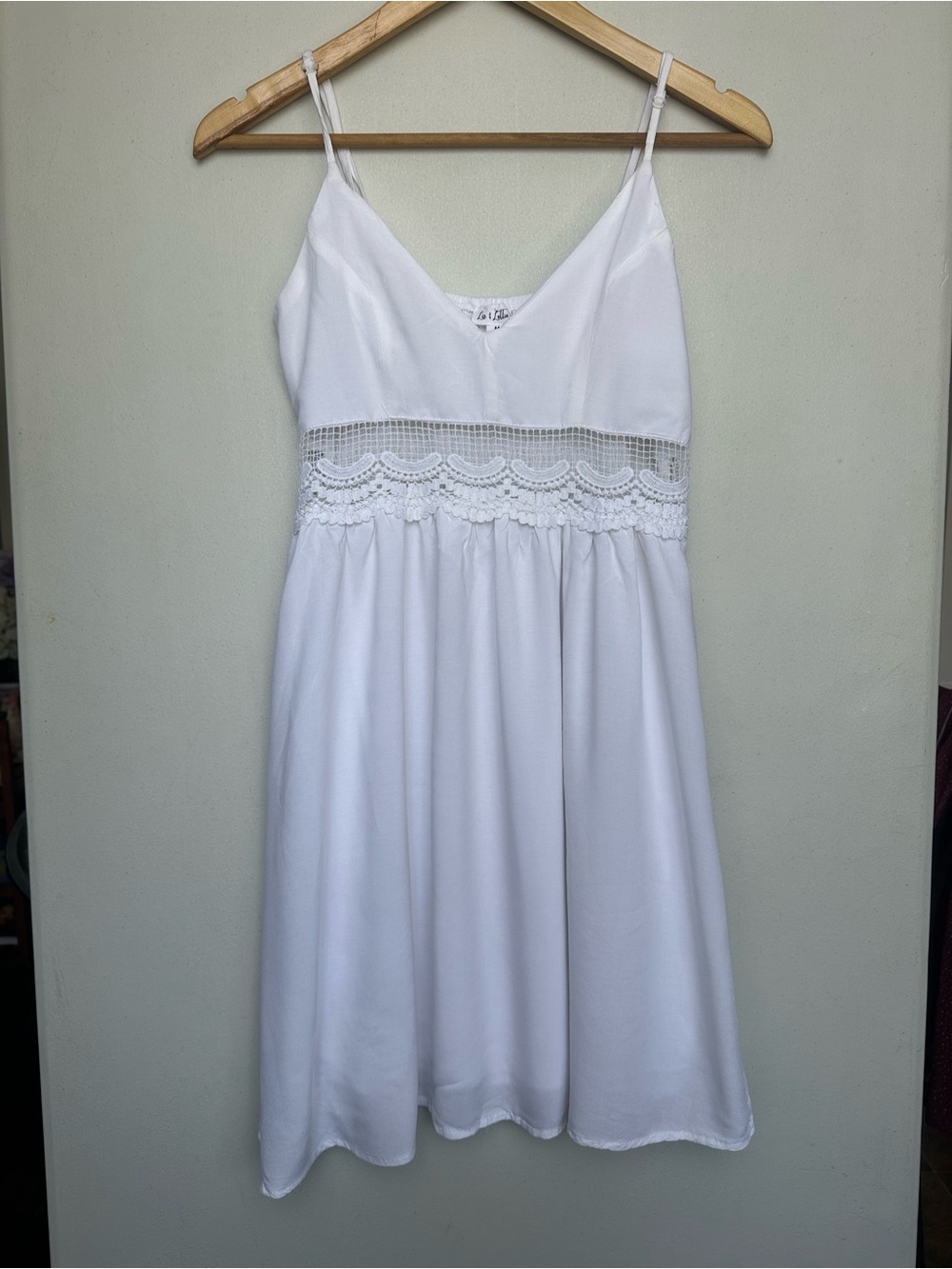 White Lace-Trim Spaghetti Strap Mini Dress/BabyDoll style - Picture 3 of 6